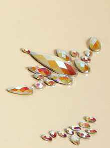 1 hoja Pegatina tatuaje gota de agua con diamante de imitación luminoso ojo - Verde - Ver 4