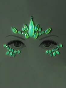 1 hoja Pegatina tatuaje gota de agua con diamante de imitación luminoso ojo - Verde - Ver 5