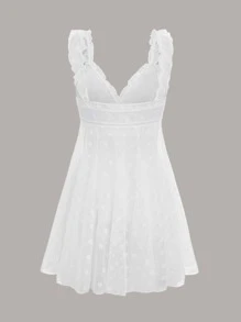 Frill Trim Mesh Cami Night Dress - White - View 2