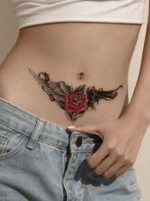 1sheet Rose & Wing Print Tattoo Sticker