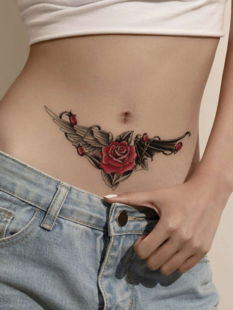 1sheet Rose & Wing Print Tattoo Sticker