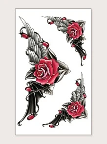 1sheet Rose & Wing Print Tattoo Sticker