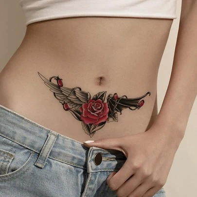 1 tờ nhãn dán hình xăm hoa hồng và cánh