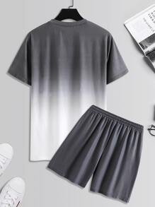 Manfinity Homme 男士字母圖案漸層T恤和腰部抽繩短褲 - 彩色 - 查看 2