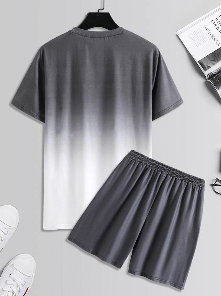 Manfinity Homme Men Letter Graphic Ombre Tee & Drawstring Waist Shorts - Multicolor - View 2