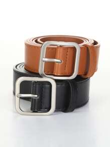 2pcs Men Square Buckle Belt - Multicolor - View 4
