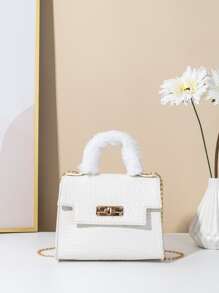 小型扭轉鎖扣鱷紋鏈帶手提包 - 白色 - 查看 1