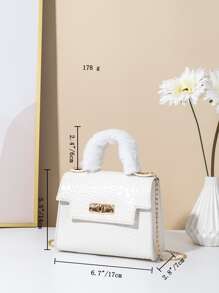 小型扭轉鎖扣鱷紋鏈帶手提包 - 白色 - 查看 3