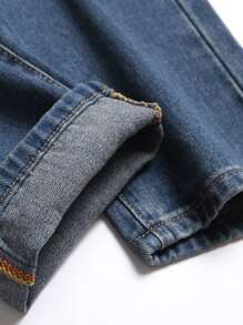 Hombres Jeans de pierna recta con lavado desgarro rasguño de gato - Azul lavado oscuro - Ver 3