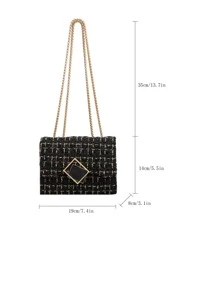 Waterproof,Lightweight,Business Casual Mini Metal Decor Flap Chain Shoulder Bag For Teen Girls Women College Students,Rookies & White-Collar Workers Perfect For Office,College,Work ,Business,Commutecrossbody BagVintageWith Adjustable Strap - Black - View 4