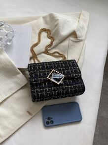 Waterproof,Lightweight,Business Casual Mini Metal Decor Flap Chain Shoulder Bag For Teen Girls Women College Students,Rookies & White-Collar Workers Perfect For Office,College,Work ,Business,Commutecrossbody BagVintageWith Adjustable Strap - Black - View 5