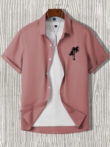 Manfinity Men Palm Tree Print Shirt Without Tee - Dusty Pink - View 1