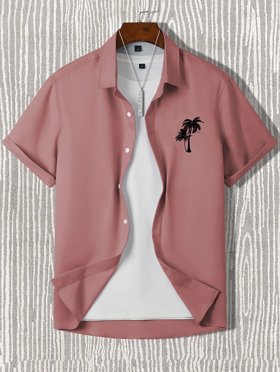 Manfinity Men Palm Tree Print Shirt Without Tee - Dusty Pink - View 1