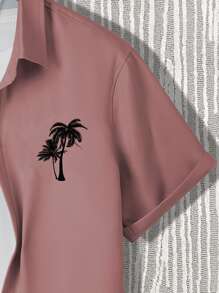 Manfinity Men Palm Tree Print Shirt Without Tee - Dusty Pink - View 3