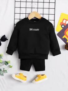 SHEIN Bộ đồ Em bé Lá thư Giải trí - màu đen - Xem 1