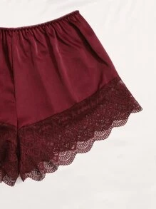 SilkySpell Contrast Lace Bow Detail Cami PJ Set / Pajama Set - Burgundy - View 4