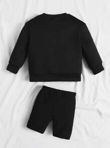 SHEIN Bộ đồ Em bé Lá thư Giải trí - màu đen - Xem 2