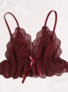 SilkySpell Contrast Lace Bow Detail Cami PJ Set / Pajama Set - Burgundy - View 5