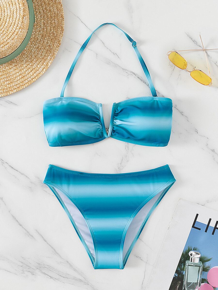 Ombre V Wired Halter Bikini Set - Blue - View 1