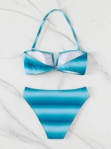 Ombre V Wired Halter Bikini Set - Blue - View 2