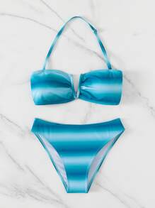 Ombre V Wired Halter Bikini Set - Blue - View 3