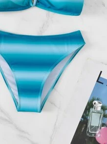 Ombre V Wired Halter Bikini Set - Blue - View 4