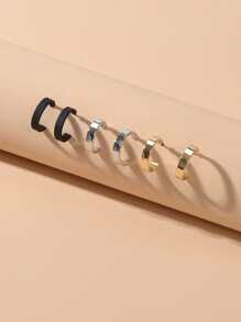 3pairs Minimalist Cuff Hoop Earrings - Multicolor - View 1