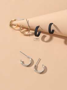 3pairs Minimalist Cuff Hoop Earrings - Multicolor - View 4