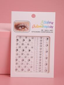 Party Joy 1張水鑽和珍珠面部紋身貼紙 - 彩色 - 查看 1