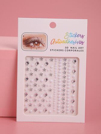 Party Joy 1張水鑽和珍珠面部紋身貼紙