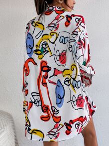Abstract Figure Graphic Drop Shoulder Shirt Dress Without Belt - White - View 2