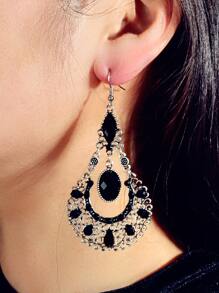 Hollow Out Drop Earrings - Black - View 3