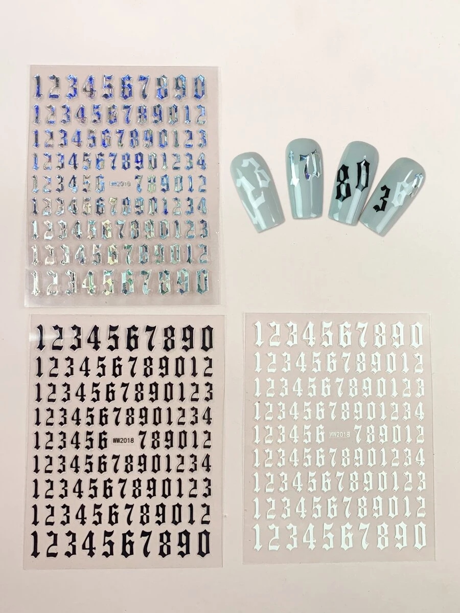 3张字母图案美甲贴纸 DIY美甲用品 - 彩色 - 查看 1