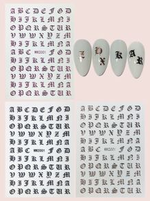 3張字母圖案美甲貼紙 - 彩色 - 查看 1