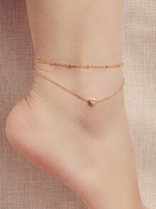 1pc Heart Detail Anklet & 5pcs/set Ring - Yellow Gold - View 2