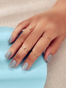 1pc Heart Detail Anklet & 5pcs/set Ring - Yellow Gold - View 5