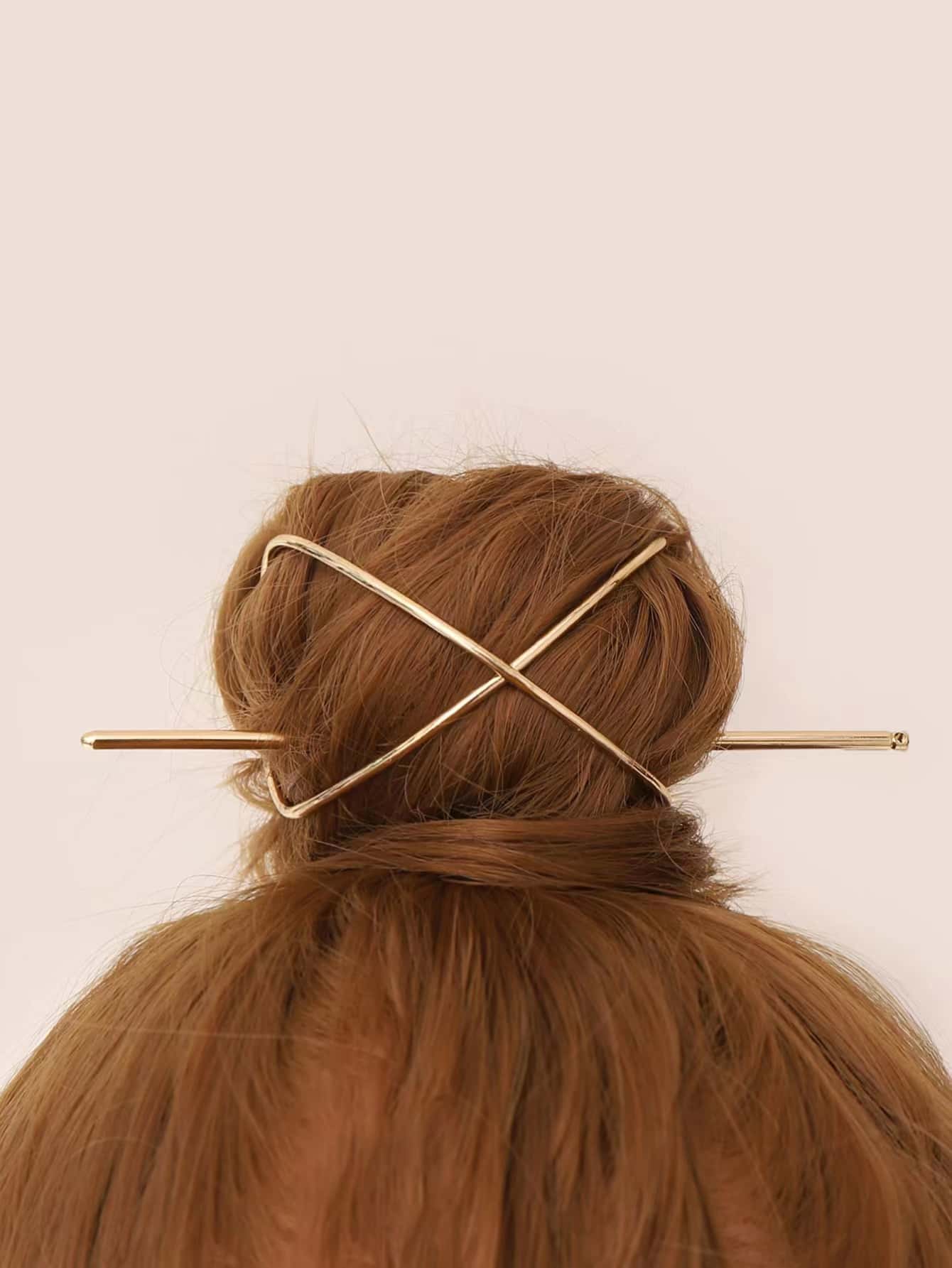 Hair Slide With Stick - Gold - View 1