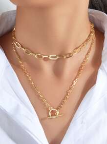 Collar de cadena de doble capa minimalista y versátil de moda - Amarillo Oro - Ver 1