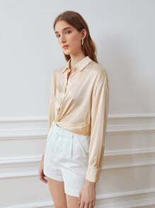 MOTF PREMIUM 100% SILK TWIST SHIRT - Apricot - View 4