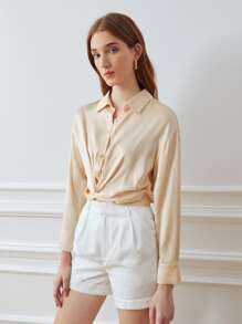 MOTF PREMIUM 100% SILK TWIST SHIRT - Apricot - View 5