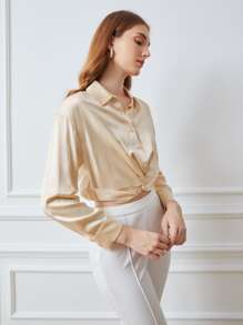 MOTF PREMIUM 100% SILK TWIST SHIRT - Apricot - View 9