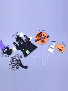 6pcs Halloween Pumpkin & Cat Decor Cake Topper - Multicolor - View 3
