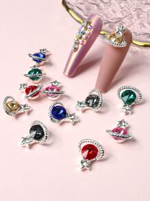 12 Mixed Nails Accessories With Star Rings, Five Pointed Stars, And Planets - Multicolor - View 2