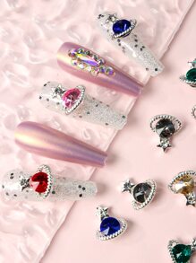 12 Mixed Nails Accessories With Star Rings, Five Pointed Stars, And Planets - Multicolor - View 3