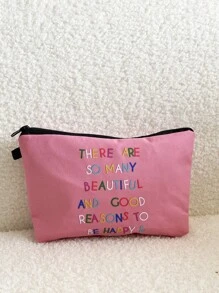 Bolsa de maquillaje con gráficos de letras, organizador de maquillaje, estuche de maquillaje - Rosa - Ver 1