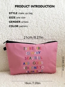 Bolsa de maquillaje con gráficos de letras, organizador de maquillaje, estuche de maquillaje - Rosa - Ver 4