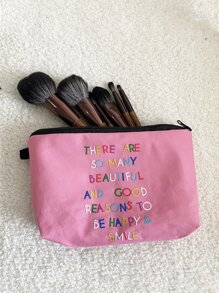 Bolsa de maquillaje con gráficos de letras, organizador de maquillaje, estuche de maquillaje - Rosa - Ver 5