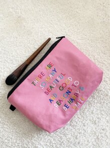 Bolsa de maquillaje con gráficos de letras, organizador de maquillaje, estuche de maquillaje - Rosa - Ver 7