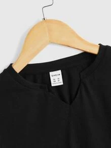 SHEIN Boys Notched Neck Tee - Black - View 3