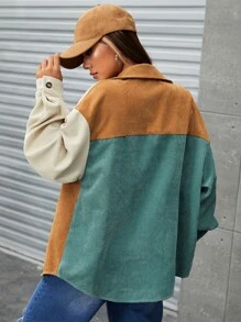 SHEIN EZwear Abrigo de color combinado con parche con bolsillo de hombros caídos - Multicolor - Ver 2